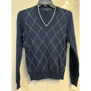 Brooks Brothers Navy Blue Argyle V-Neck Sweater Small NWOT